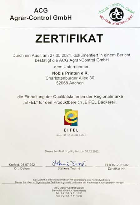 Eifel Zertifikat 2021 - Nobis Printen Aachen