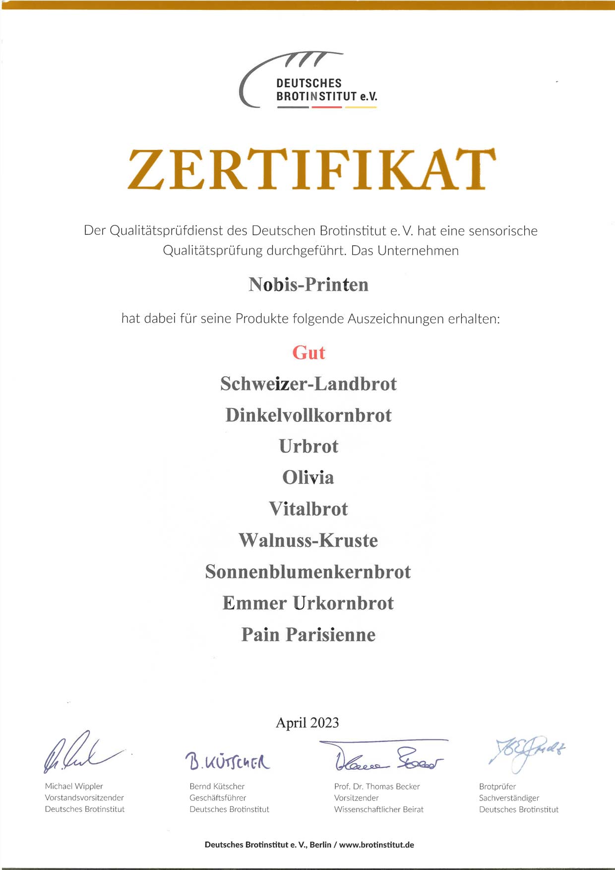 Nobis Printen Brote Gut A DLG 2023 2024