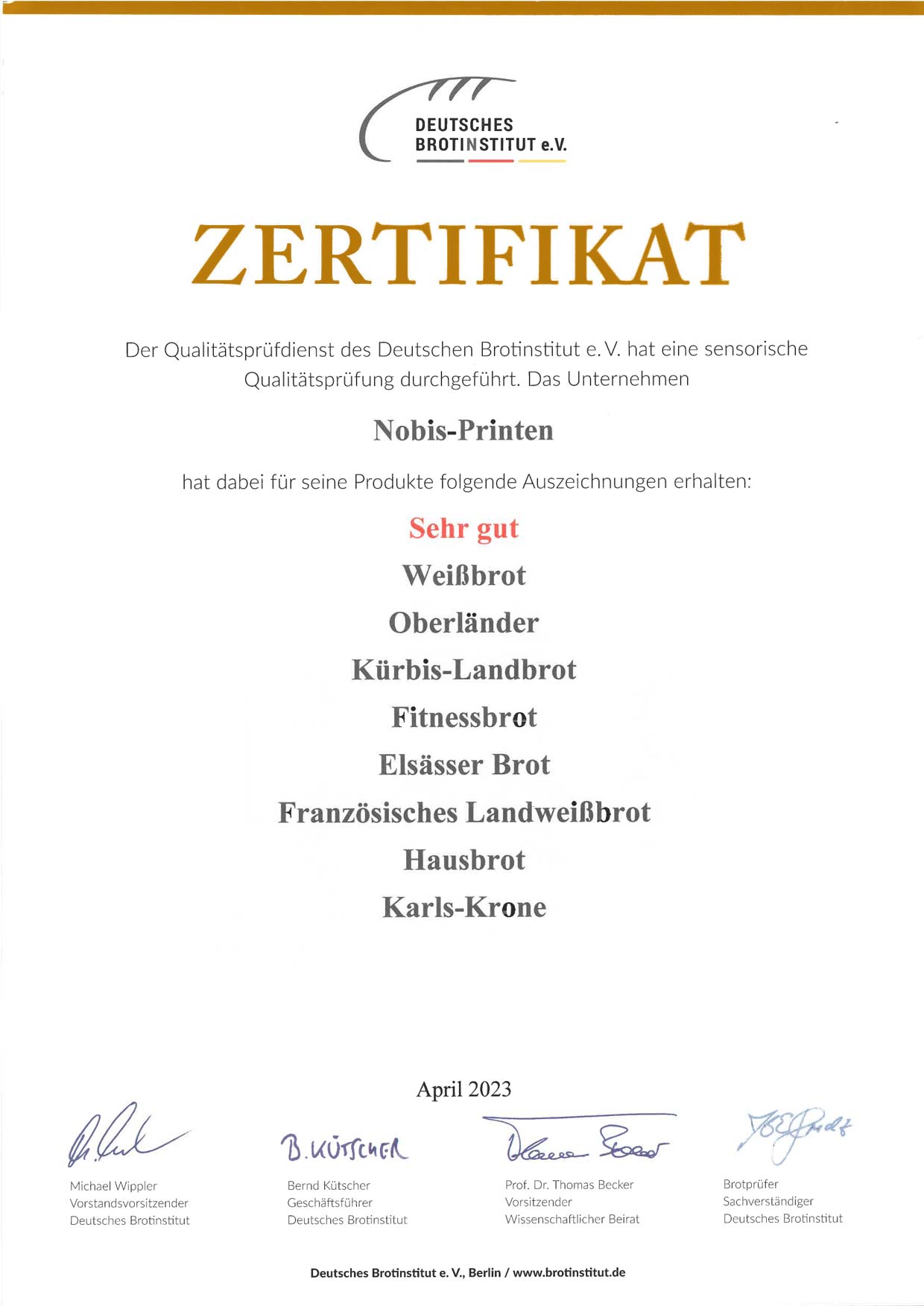 Nobis Printen Brote Sehrgut A DLG 2023 2024