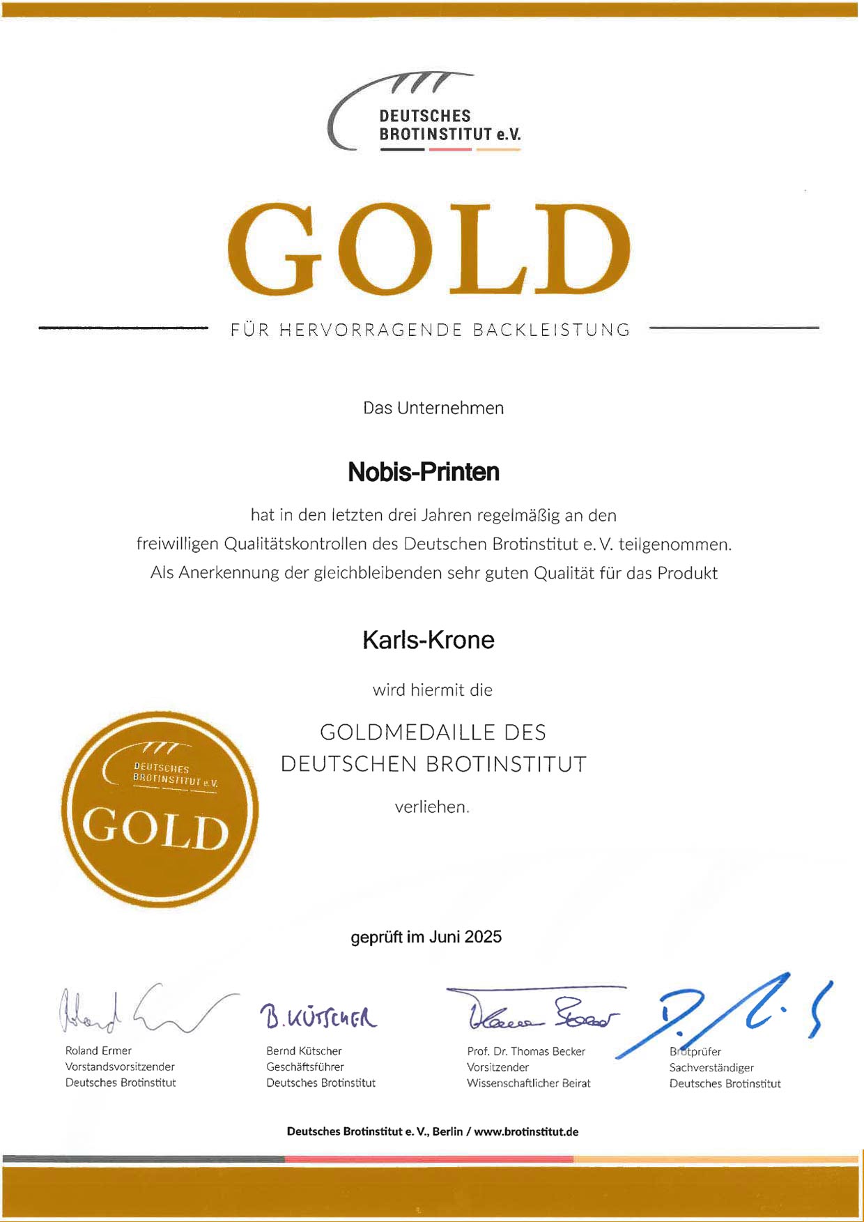 Nobis Printen Auszeichnung Gold Karlskrone2025