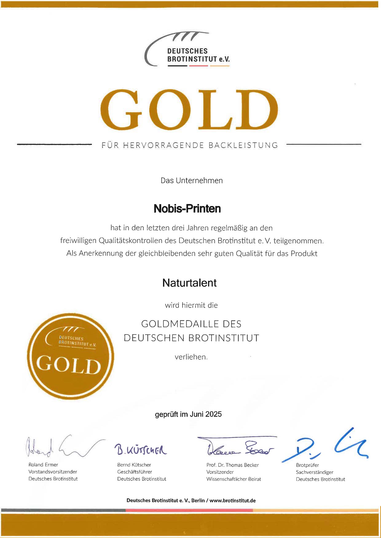 Nobis Printen Auszeichnung Gold Naturtalent2025
